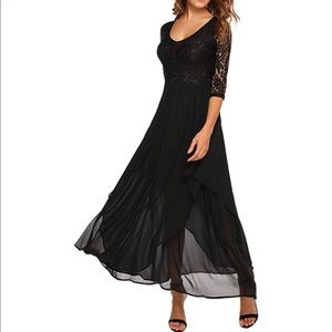 Floral lace 3/4 length Sleeve long maxi dress